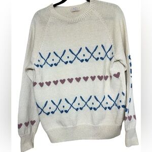 Vtg Mary Knits Women’s Sweater Golf Love Cream, Sz Large